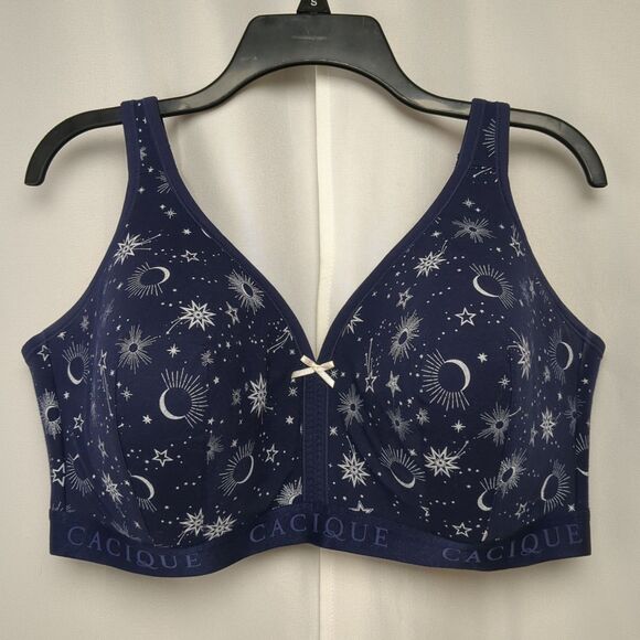 Cacique Women 42DDD Bra Blue T-Shirt Celestial Print Moon Stars - Picture 1 of 5